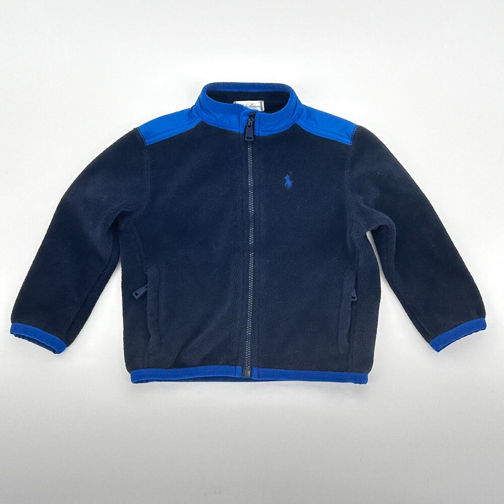 VTG Ralph Lauren Jacket Infant Baby Boy 12M Fleece Navy Blue Full‎ Zip Y2K Pony